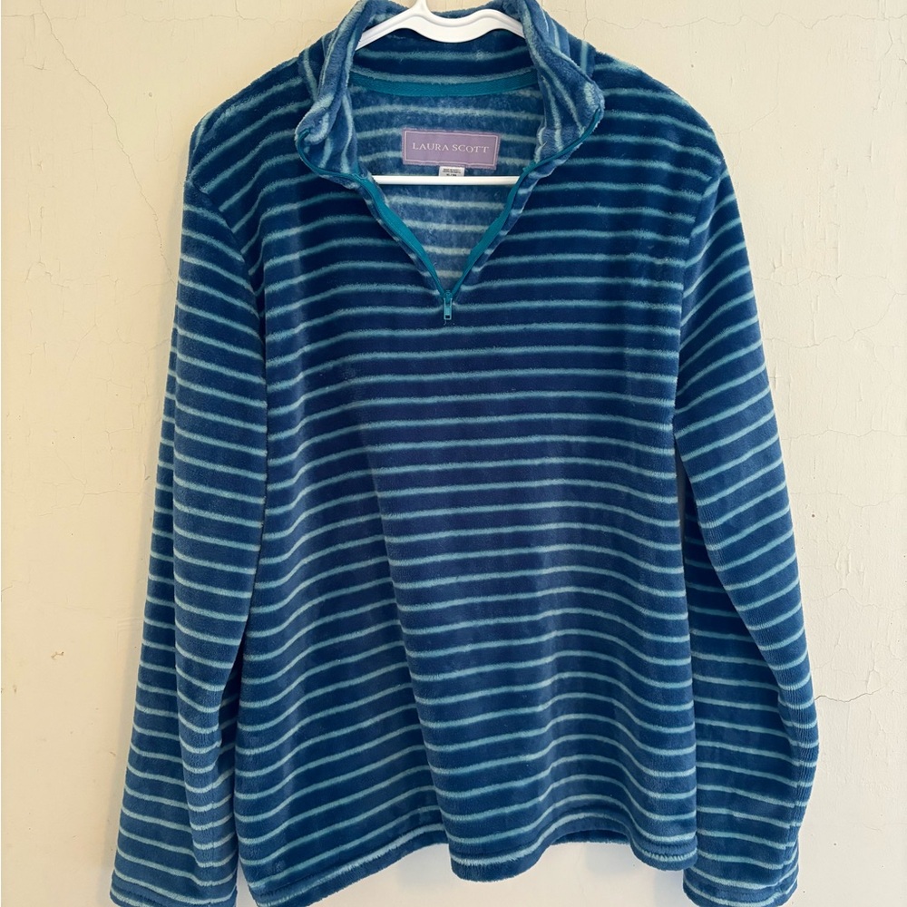 Laura Scott Blue Striped Women’s Pullover Sweater With Zip Up Turtleneck Size XL